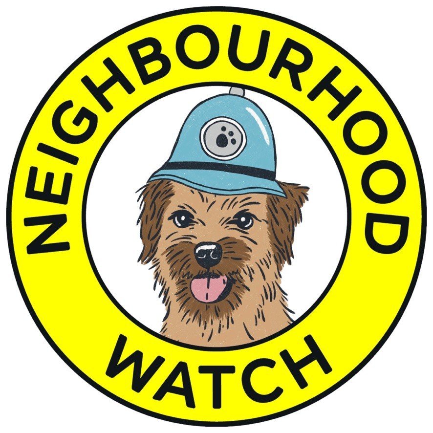 Custom neighbourhood watch commission, a scruffy terrier in a police helmet