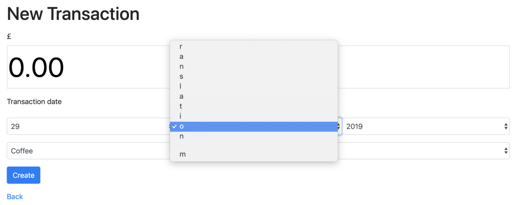 screenshot of missing translation message